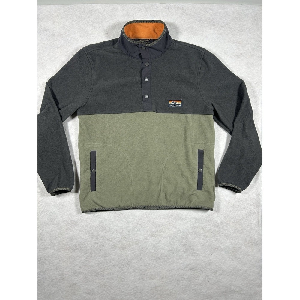 Faherty Fleece Pullover Mens Medium Grey Green Colorblock Quarter Snap Outdoor